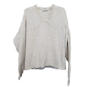 LL Bean Men's Beige Cotton/Rayon V-Neck Long Sleeve Sweater Size Large Vintage